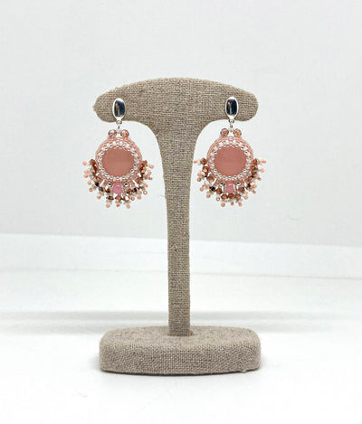 Boucles d’oreilles Venise - Tiss’Mé - pierre naturelle Quartz rose - tissage perles Miyuki - argent 925/1000