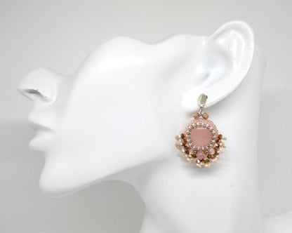 Boucles d'oreilles Venise - pierre portée Quartz rose - Bijoux artisanaux Tiss'Mé