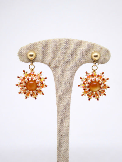 Boucles d’oreilles Vénus - Tiss’Mé - pierre naturelle Cornaline - tissage perles Miyuki - argent 925/1000 doré 3 microns