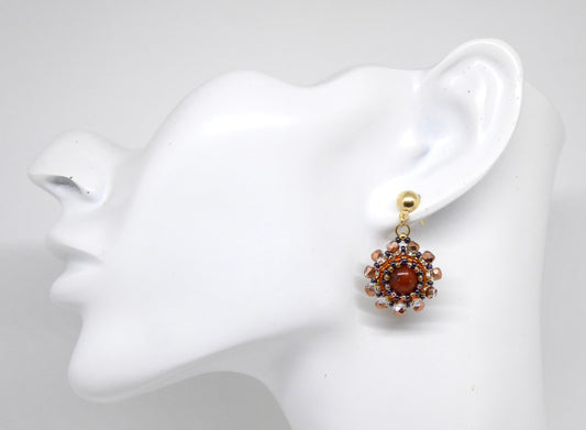 Boucles d'oreilles Vénus - pierre portée Calcite orange - Bijoux artisanaux Tiss'Mé