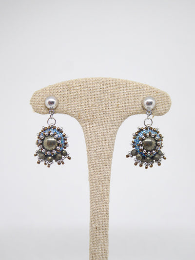 Boucles d’oreilles Soleil - Tiss’Mé - pierre naturelle Pyrite - tissage perles Miyuki - Argent 925/1000