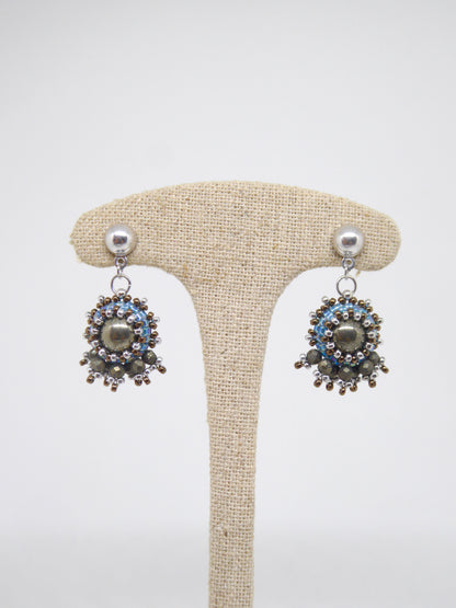 Boucles d’oreilles Soleil - Tiss’Mé - pierre naturelle Pyrite - tissage perles Miyuki - Argent 925/1000
