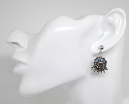Boucles d'oreilles Lune - pierre portée Pyrite - Bijoux artisanaux Tiss'Mé