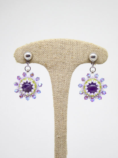 Boucles d’oreilles Jupiter - Tiss’Mé - pierre naturelle Améthyste - tissage perles Miyuki - argent 925/1000