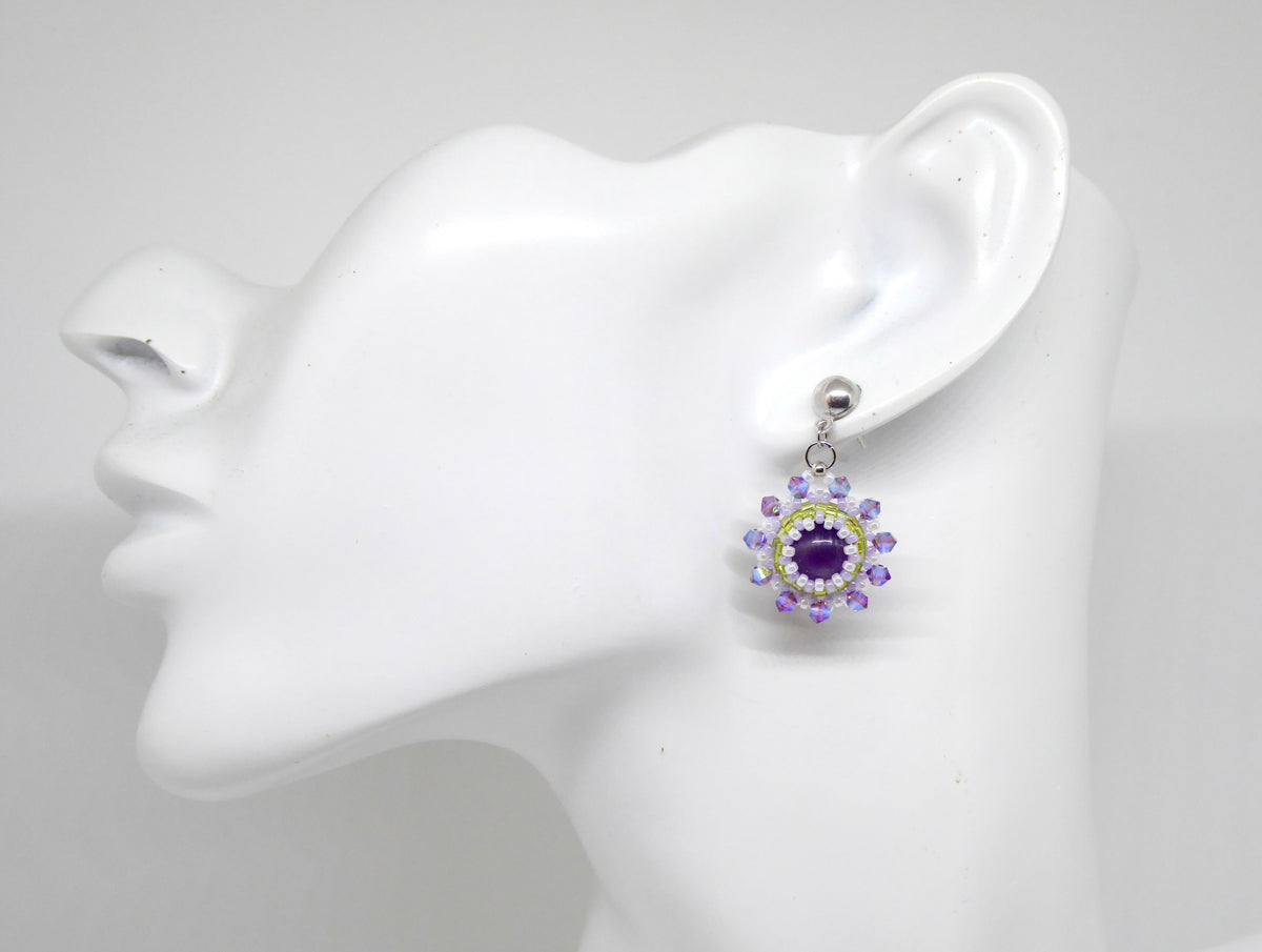 Boucles d'oreilles Jupiter - pierre portée Améthyste - Bijoux artisanaux Tiss'Mé