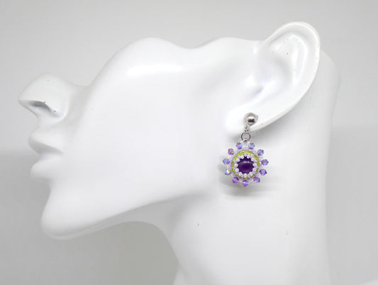 Boucles d'oreilles Jupiter - pierre portée Améthyste - Bijoux artisanaux Tiss'Mé