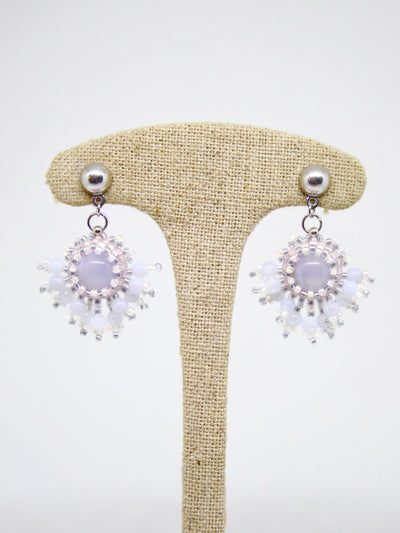 Boucles d’oreilles Mercure - Tiss’Mé - pierre naturelle Calcédoine bleue - tissage perles Miyuki - argent 925/1000