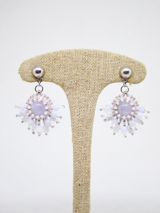 Boucles d’oreilles Mercure - Tiss’Mé - pierre naturelle Calcédoine bleue - tissage perles Miyuki - argent 925/1000