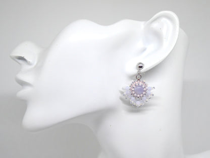 Boucles d'oreilles Mercure - pierre portée Calcédoine bleue - Bijoux artisanaux Tiss'Mé