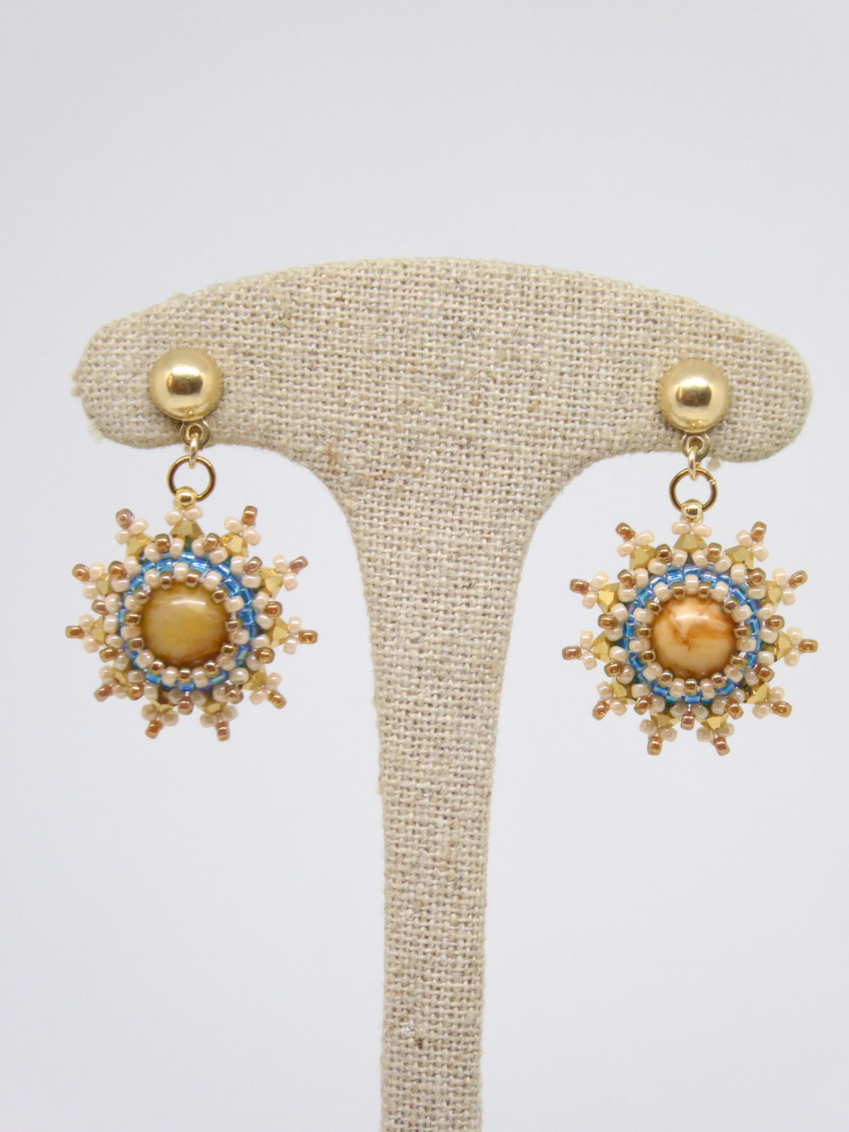 Boucles d’oreilles Soleil - Tiss’Mé - pierre naturelle Jaspe jaune - tissage perles Miyuki - Argent 925/1000 plaqué or 3 microns