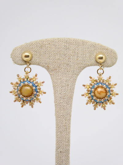 Boucles d’oreilles Soleil - Tiss’Mé - pierre naturelle Jaspe jaune - tissage perles Miyuki - Argent 925/1000 plaqué or 3 microns