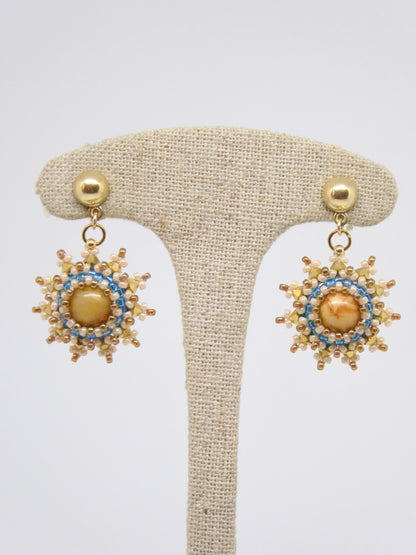 Boucles d’oreilles Soleil - Tiss’Mé - pierre naturelle Jaspe jaune - tissage perles Miyuki - Argent 925/1000 plaqué or 3 microns