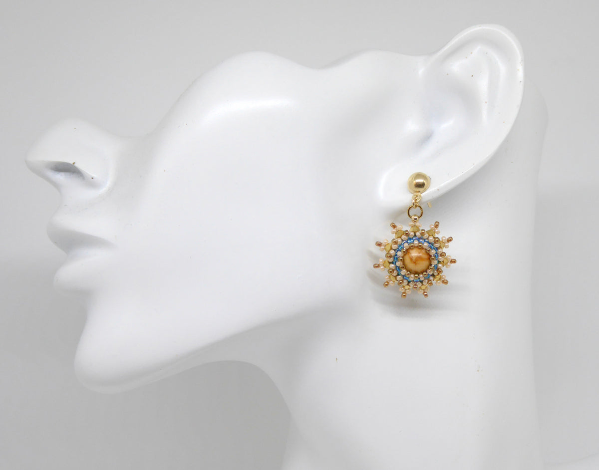 Boucles d'oreilles Soleil - pierre portée Jaspe jaune - Bijoux artisanaux Tiss'Mé