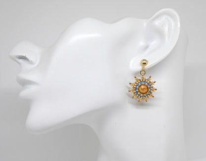 Boucles d'oreilles Soleil - pierre portée Jaspe jaune - Bijoux artisanaux Tiss'Mé