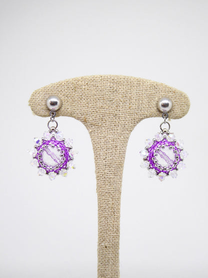 Boucles d’oreilles Jupiter - Tiss’Mé - pierre naturelle Cristal de roche - tissage perles Miyuki - argent 925/1000