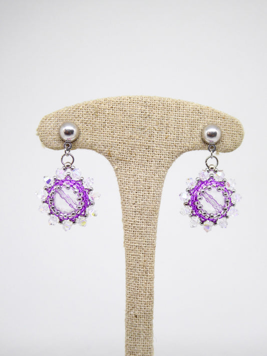 Boucles d’oreilles Jupiter - Tiss’Mé - pierre naturelle Cristal de roche - tissage perles Miyuki - argent 925/1000