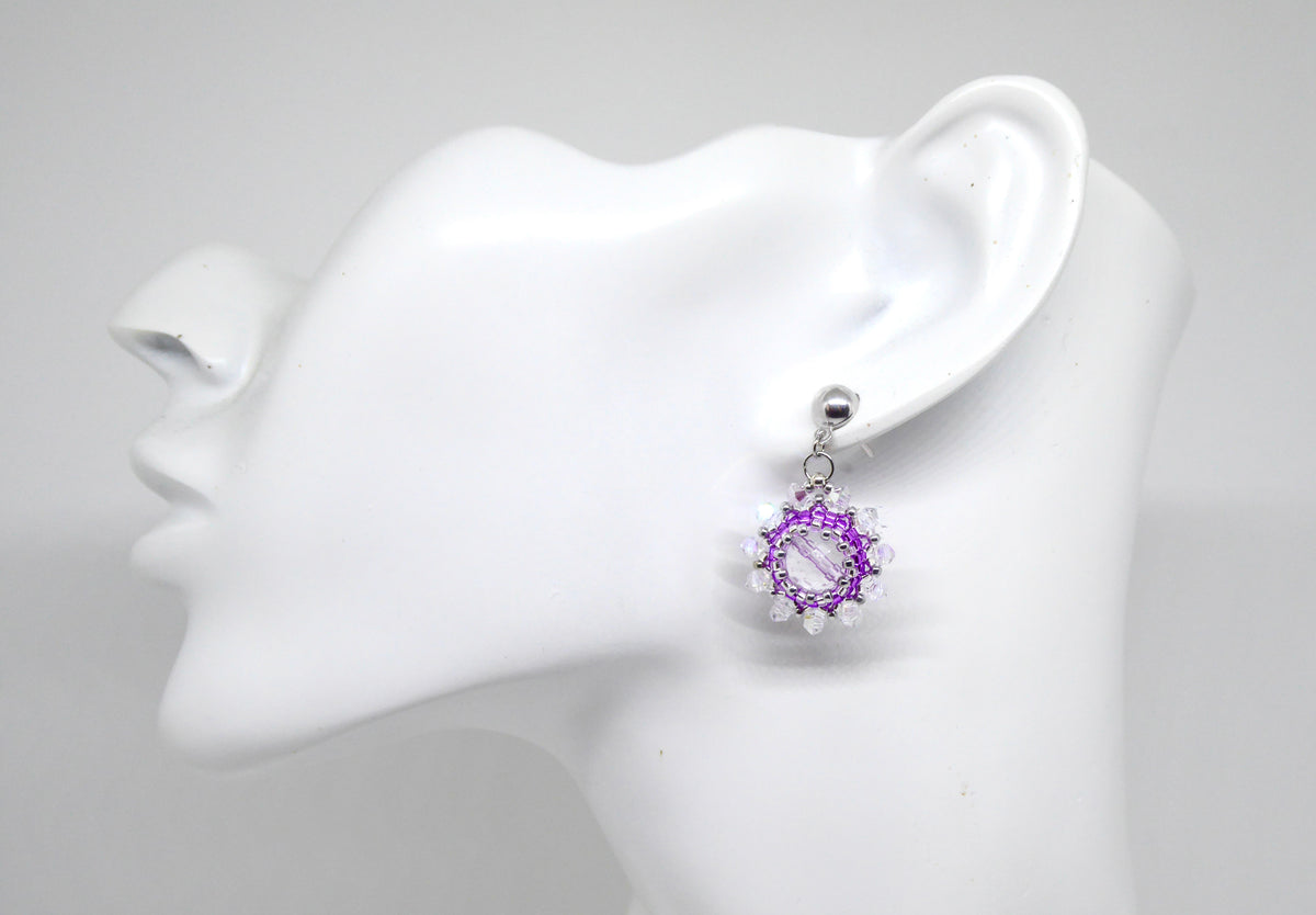 Boucles d'oreilles Jupiter - pierre portée Cristal de roche - Bijoux artisanaux Tiss'Mé