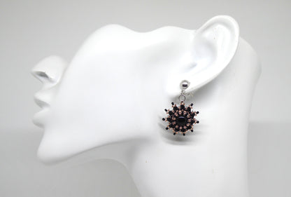 Boucles d'oreilles Mars - pierre portée Tourmaline noire - Bijoux artisanaux Tiss'Mé