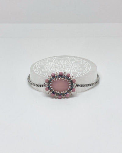 Bracelet Nassau Tiss’Mé - pierre naturelle Opale rose - tissage perles Miyuki - artisanat d'art