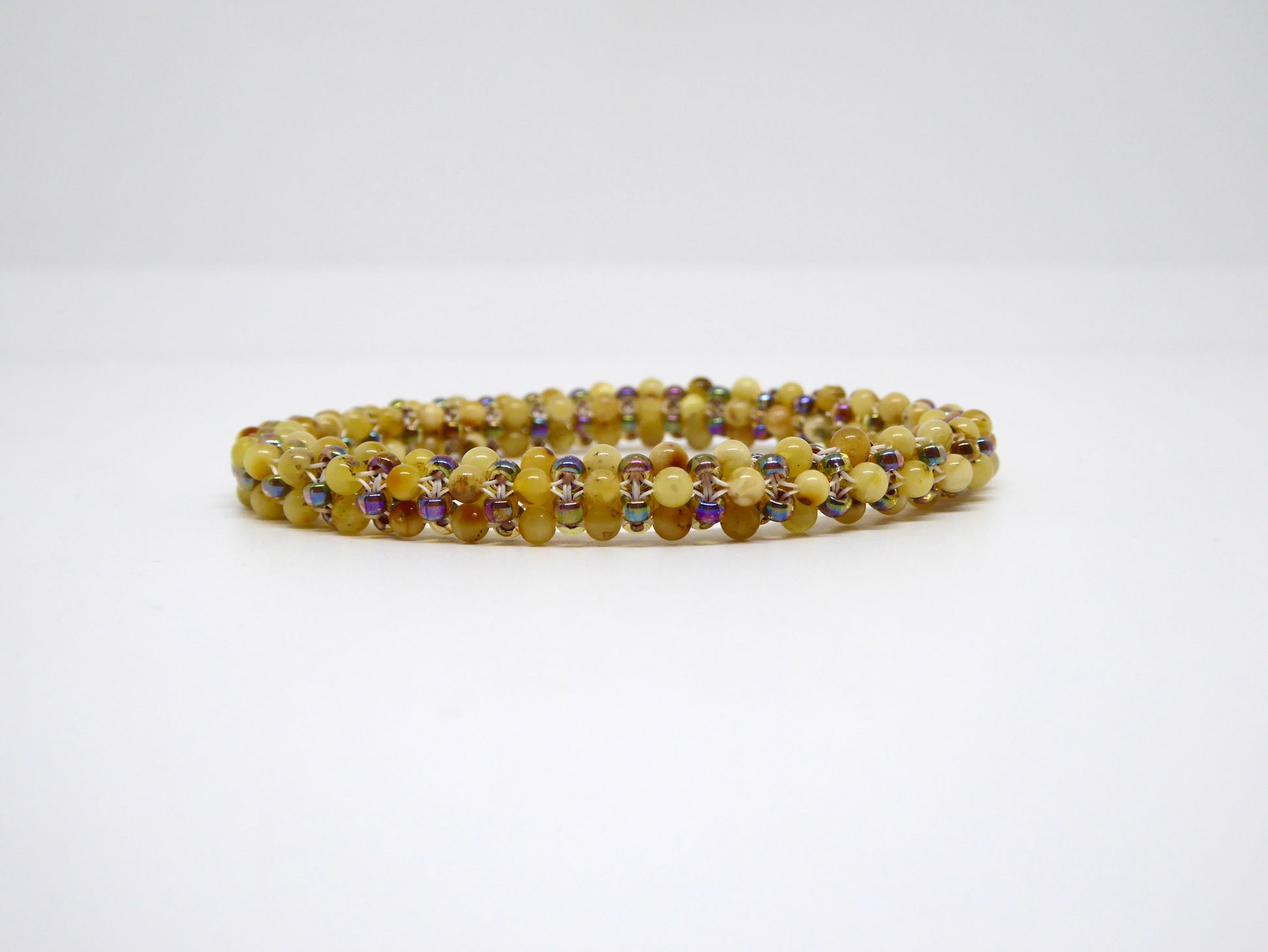 Bracelet perlé Tiss’Mé - pierre naturelle Ambre et rocailles Miyuki - tissage perles fil et aiguille - artisanat d'art