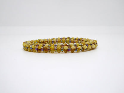Bracelet perlé Tiss’Mé - pierre naturelle Ambre et rocailles Miyuki - tissage perles fil et aiguille - artisanat d'art
