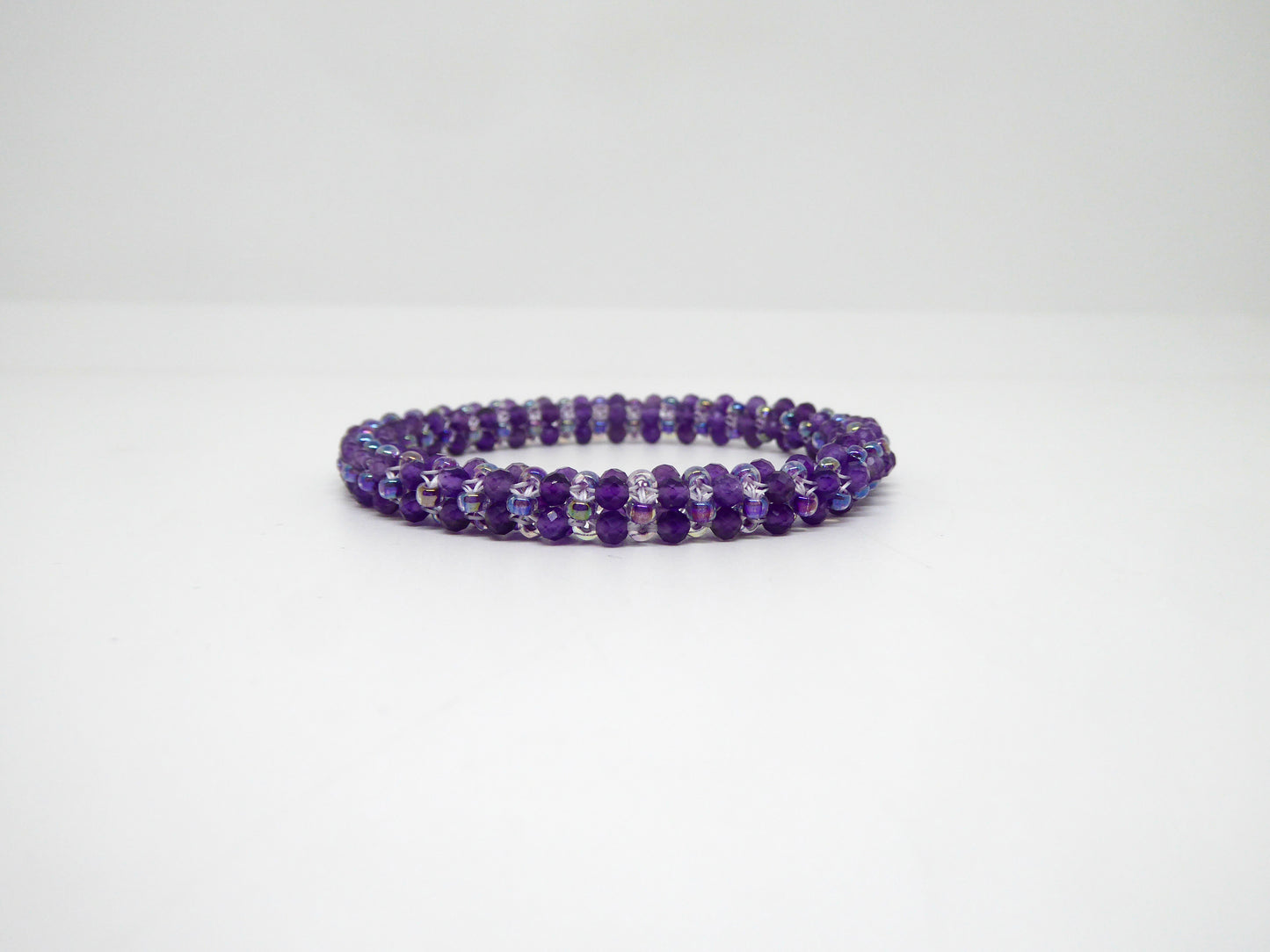 Bracelet perlé Tiss’Mé - pierre naturelle Améthyste et rocailles Miyuki - tissage perles fil et aiguille - artisanat d'art