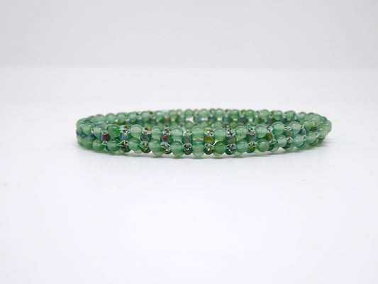 Bracelet perlé Tiss’Mé - pierre naturelle Aventurine verte et rocailles Miyuki - tissage perles fil et aiguille - artisanat d'art