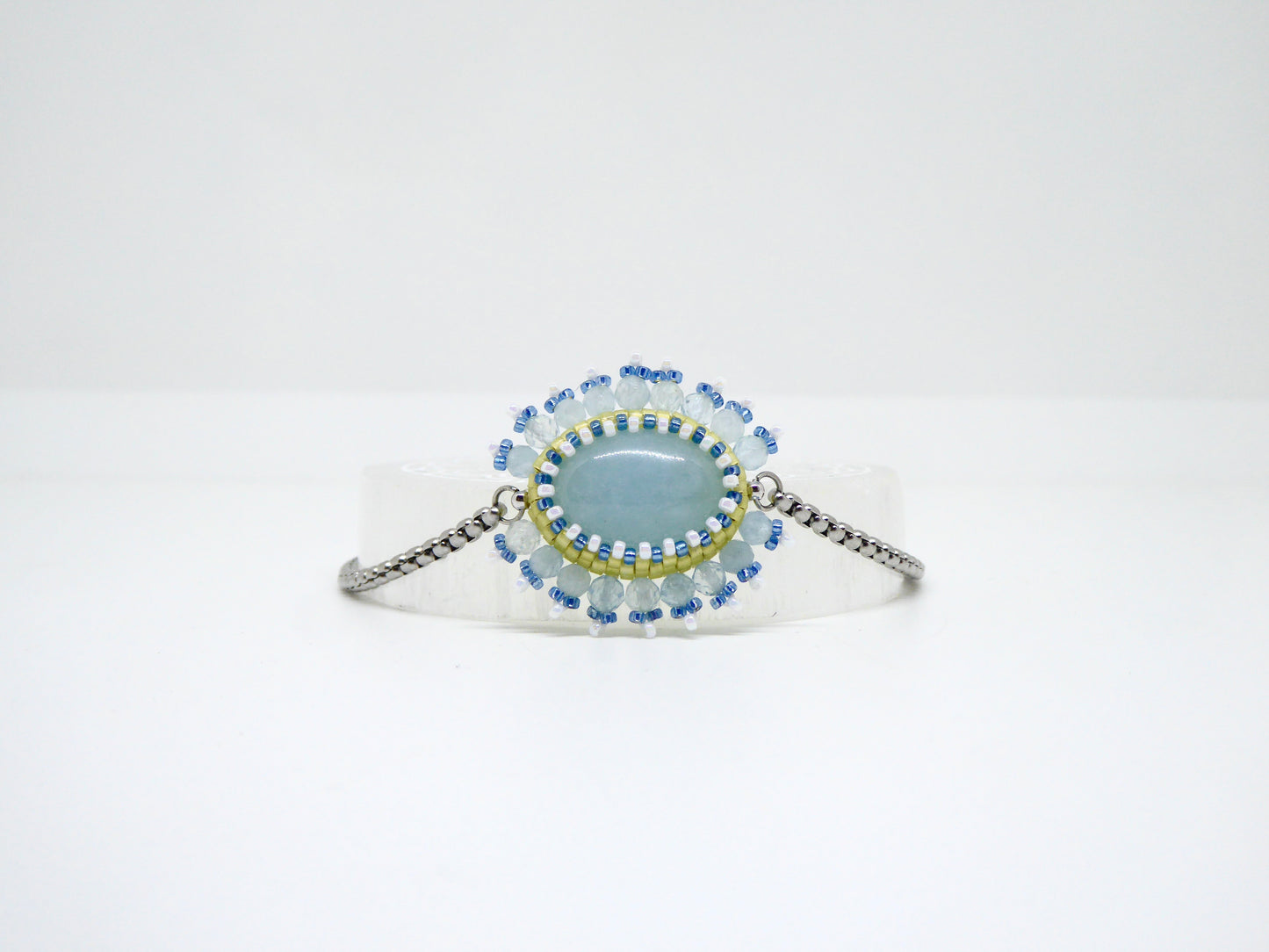 Bracelet Baikal Tiss’Mé - pierre naturelle Aigue marine - tissage perles Miyuki - artisanat d'art