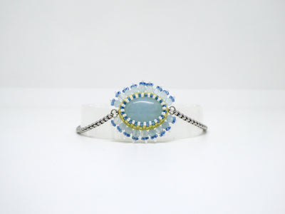Bracelet Baikal Tiss’Mé - pierre naturelle Aigue marine - tissage perles Miyuki - artisanat d'art
