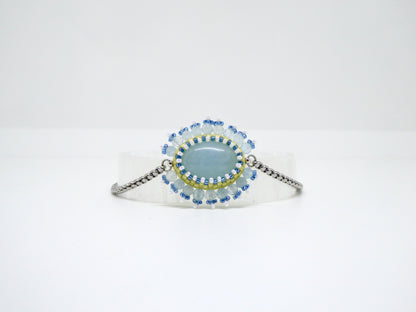 Bracelet Baikal Tiss’Mé - pierre naturelle Aigue marine - tissage perles Miyuki - artisanat d'art