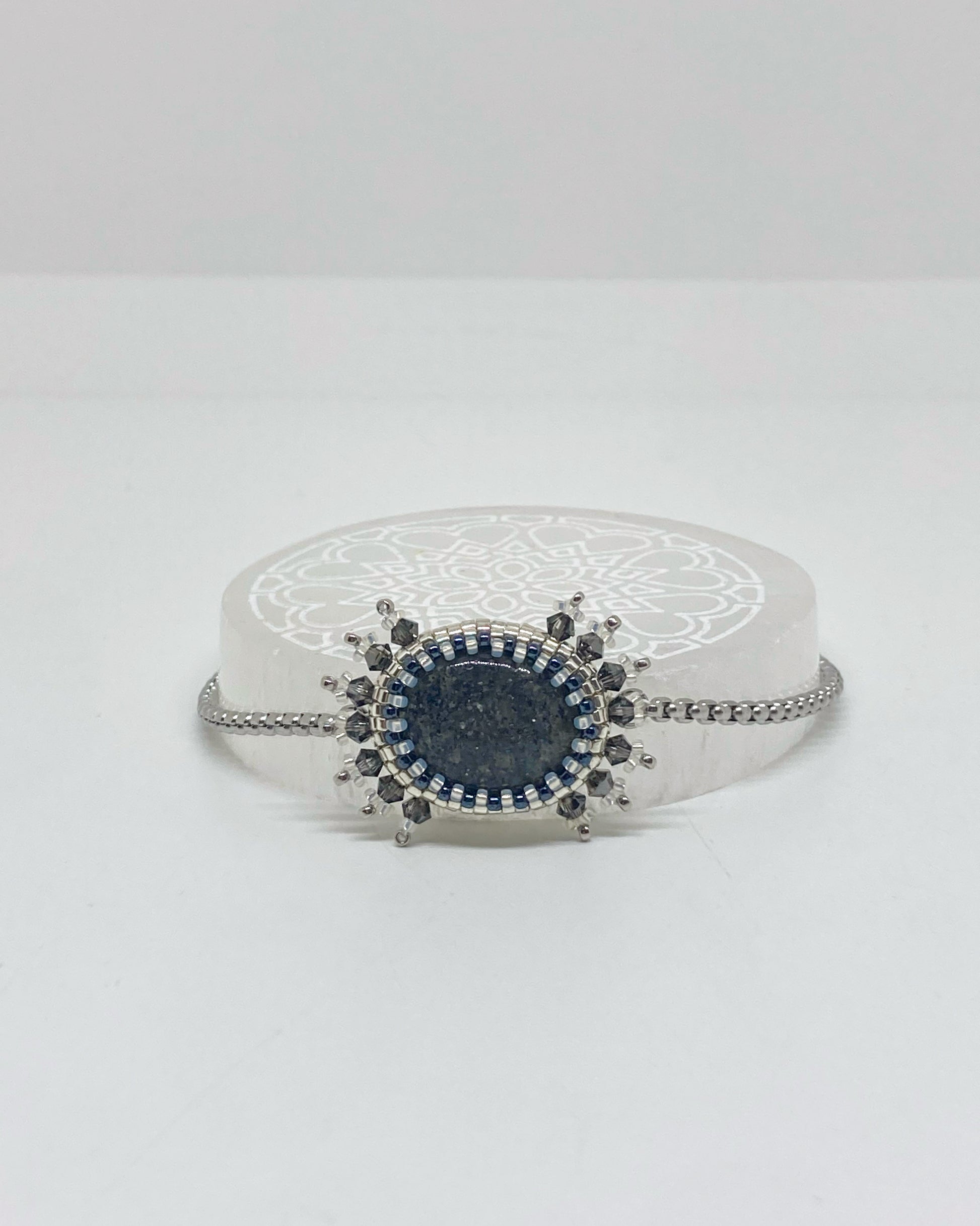 Bracelet Bangalore Tiss’Mé - pierre naturelle Quartz à graphite - tissage perles Miyuki - artisanat d'art