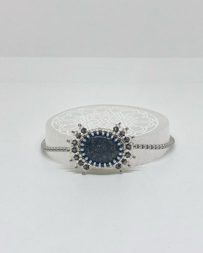 Bracelet Bangalore Tiss’Mé - pierre naturelle Quartz à graphite - tissage perles Miyuki - artisanat d'art