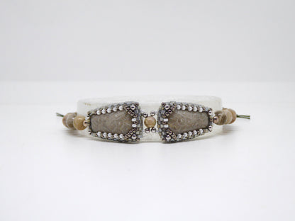 Bracelet Chengdu - Tiss’Mé - minéral naturel Corail fossile - tissage perles Miyuki - bracelet homme/femme