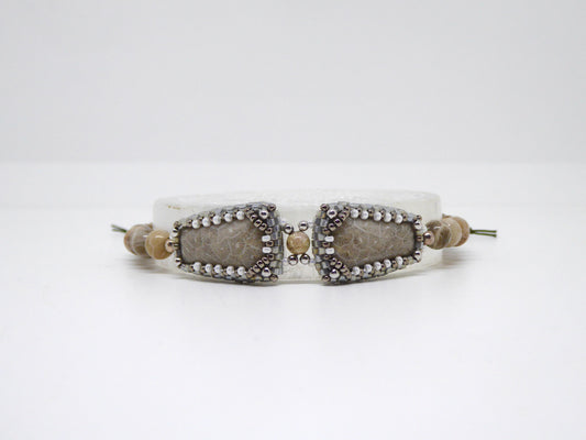 Bracelet Chengdu - Tiss’Mé - minéral naturel Corail fossile - tissage perles Miyuki - bracelet homme/femme