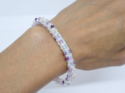 Bracelet perlé porté 17cm - pierre naturelle Fluorite et rocailles Miyuki - bijou artisanal tissé main à Paris - Tiss’Mé