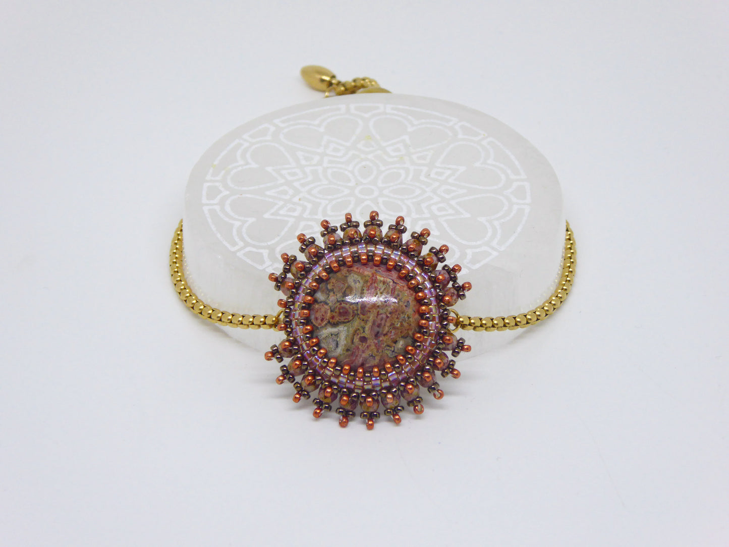 Bracelet Gonder Tiss’Mé - pierre naturelle Jaspe orbiculaire - tissage perles Miyuki - artisanat d'art