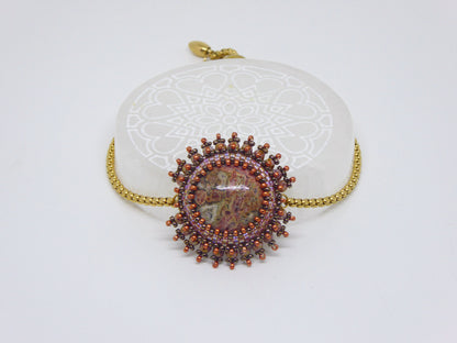 Bracelet Gonder Tiss’Mé - pierre naturelle Jaspe orbiculaire - tissage perles Miyuki - artisanat d'art