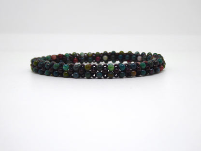 Bracelet perlé Tiss’Mé - pierre naturelle Héliotrope (Jaspe sanguin) et rocailles Miyuki - tissage perles fil et aiguille - artisanat d'art