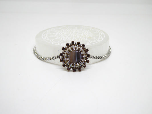Bracelet Kalahari Tiss’Mé - pierre naturelle Agate Botswana - tissage perles Miyuki - artisanat d'art