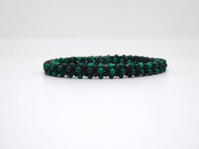 Bracelet perlé Tiss’Mé - pierre naturelle Malachite - tissage perles fil et aiguille - artisanat d'art
