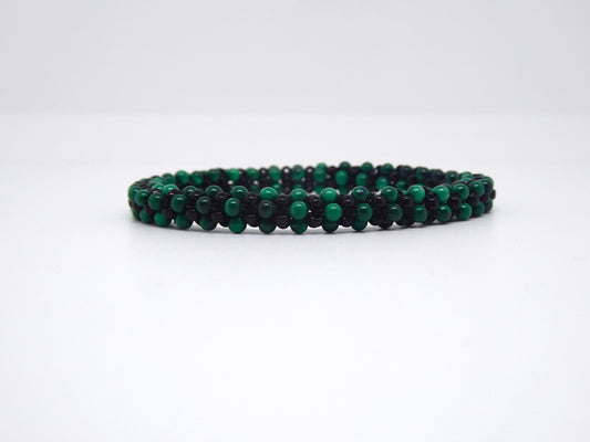 Bracelet perlé Tiss’Mé - pierre naturelle Malachite et rocailles Miyuki - tissage perles fil et aiguille - artisanat d'art