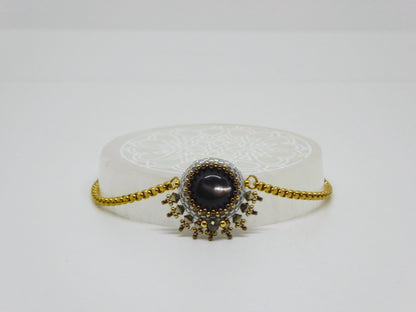 Bracelet Morombe Tiss’Mé - pierre naturelle Pierre de Lune noire - tissage perles Miyuki - artisanat d'art