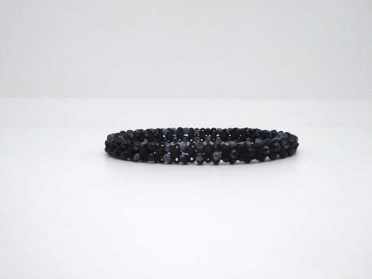 Bracelet perlé Tiss’Mé - pierre naturelle Obsidienne à flocons - tissage perles fil et aiguille - artisanat d'art