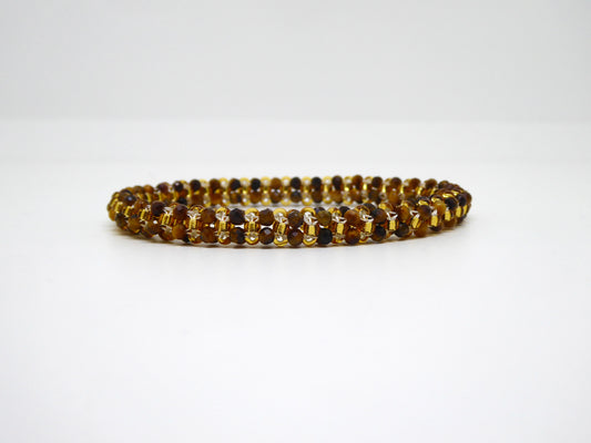 Bracelet perlé Tiss’Mé - pierre naturelle Oeil de Tigre et rocailles Miyuki - tissage perles fil et aiguille - artisanat d'art
