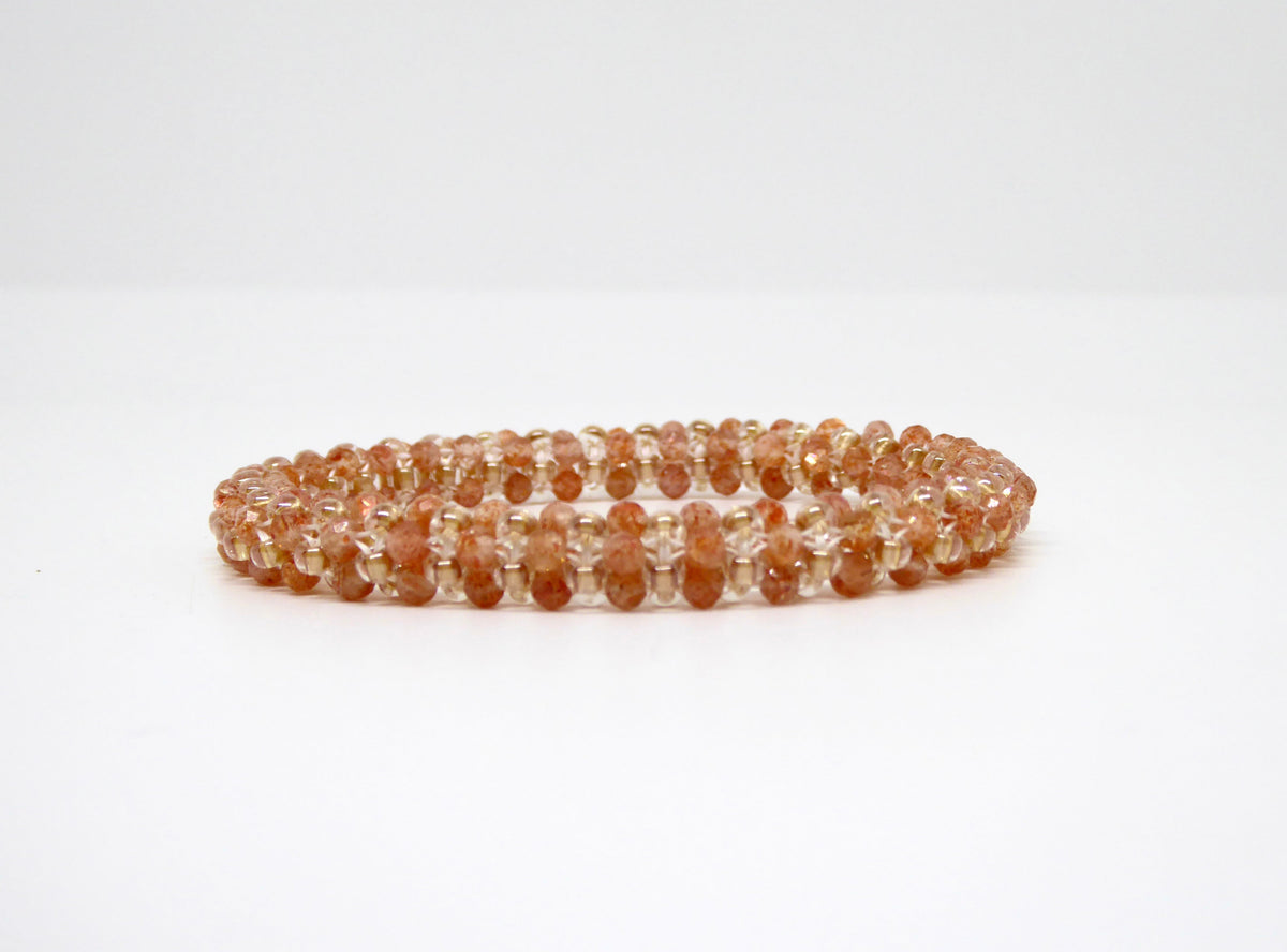 Bracelet perlé Tiss’Mé - pierre naturelle Pierre de Soleil et rocailles Miyuki - tissage perles fil et aiguille - artisanat d'art