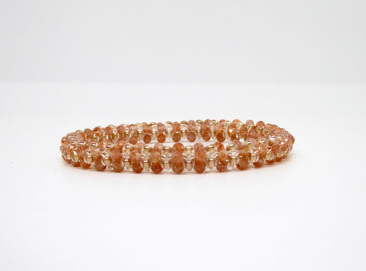 Bracelet perlé Tiss’Mé - pierre naturelle Pierre de Soleil et rocailles Miyuki - tissage perles fil et aiguille - artisanat d'art