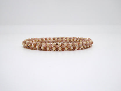 Bracelet perlé Tiss’Mé - pierre naturelle Rhodochrosite et rocailles Miyuki - tissage perles fil et aiguille - artisanat d'art