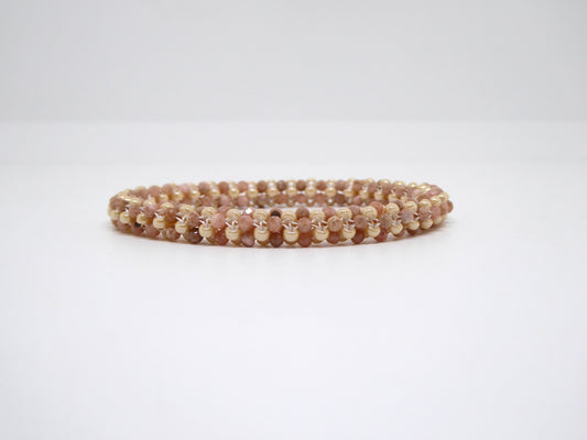 Bracelet perlé Tiss’Mé - pierre naturelle Rhodochrosite et rocailles Miyuki - tissage perles fil et aiguille - artisanat d'art