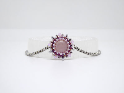 Bracelet Séoul Tiss’Mé - pierre naturelle quartz rose - tissage perles Miyuki - artisanat d'art