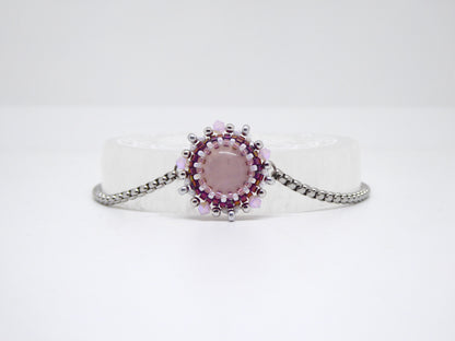 Bracelet Séoul Tiss’Mé - pierre naturelle quartz rose - tissage perles Miyuki - artisanat d'art